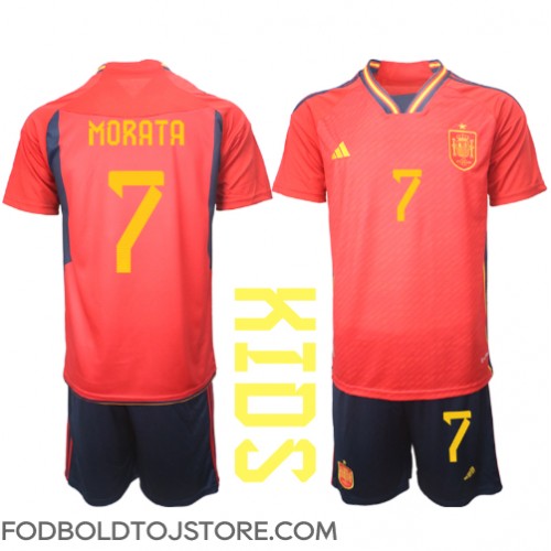 Spanien Alvaro Morata #7 Hjemmebanesæt Børn VM 2022 Kortærmet (+ Korte bukser)